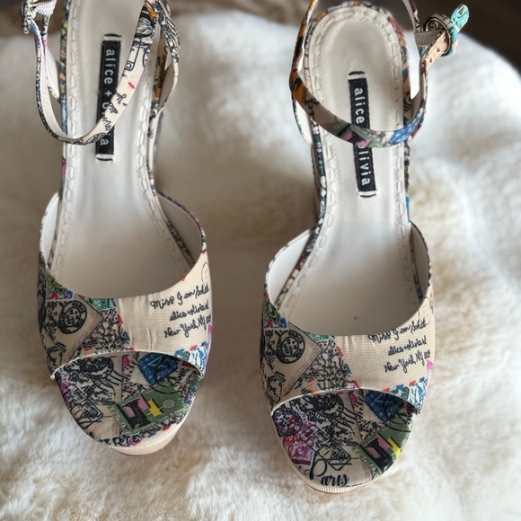 SOLD Alice & Olivia wedges unique sandals ankle strap shoes - Picture 10 of 14